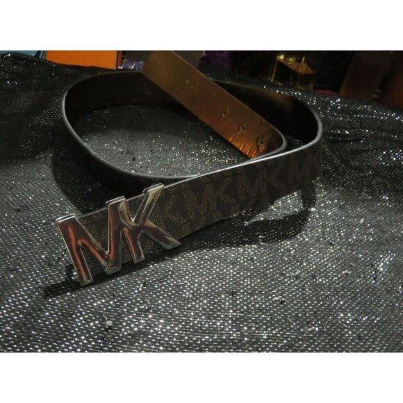 Michael Kors Brown MK Logo belt w/Silver Buckle size Medium 39.5 inches - Picture 3 of 7